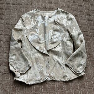 Y & Kei Water The Earth Blazer Gold Cream Sz 42 Metallic Brocade Abstract Artsy